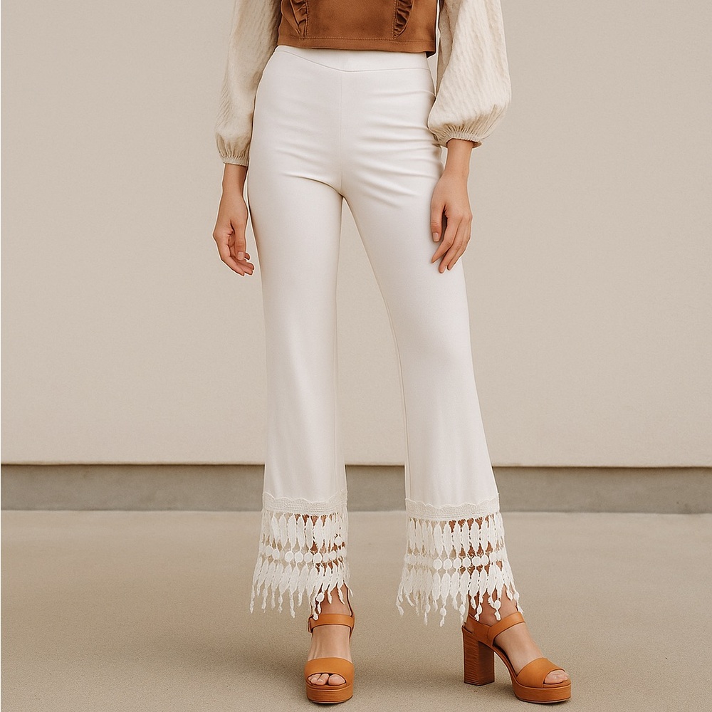 Sagaie Paris Vintage White Crochet Lace Trim Pants